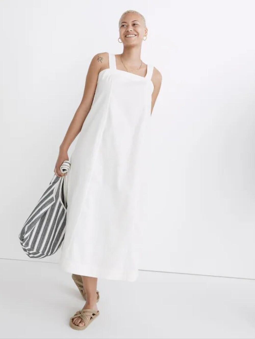 New Madewell Linen Cotton Princess-Seamed Midi Dress